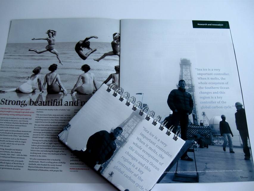 Spiral bound recycked notebook showing the publication it was made from.